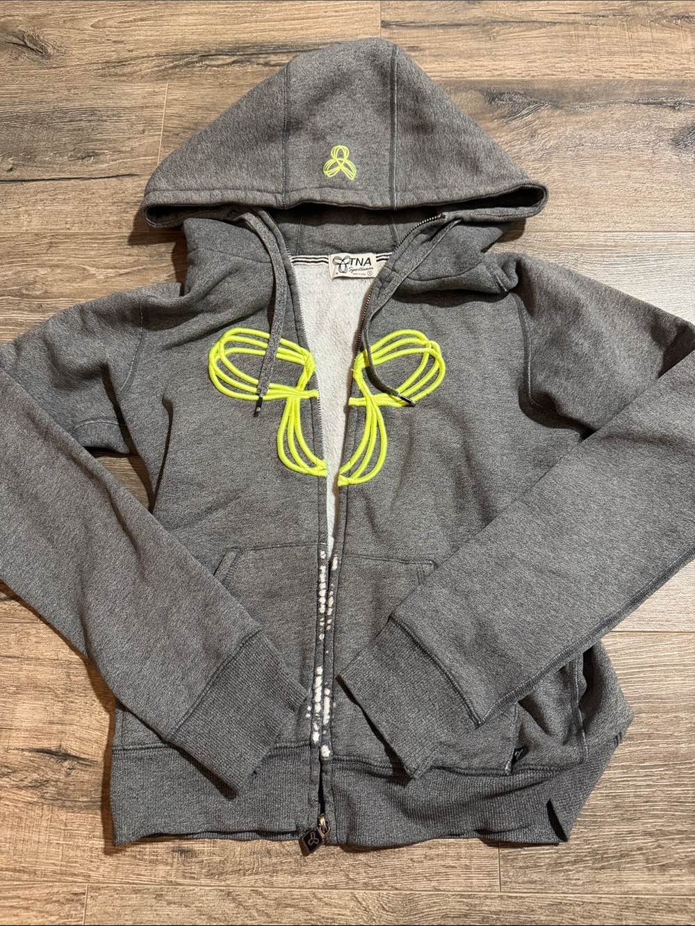 TNA Women’s Gray Zip Hoodie with Neon Yellow Accent